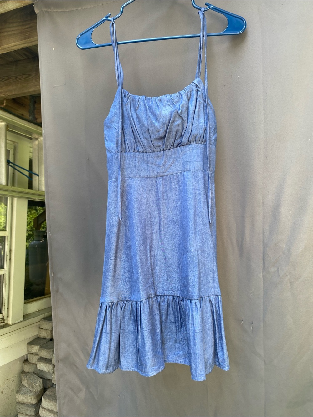 Speechless Blue Tie-Strap Ruffle-Hem Mini Dress